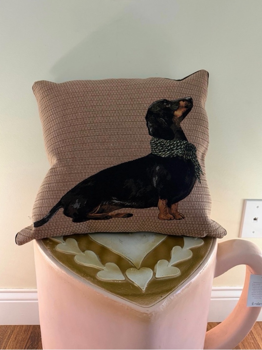 Iosis by Yves Delorme Dachshund with Scarf Accent Pillow -Pink